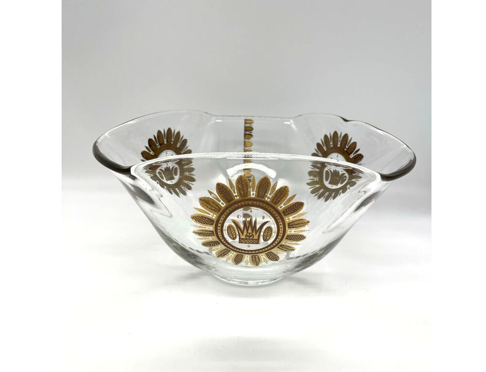 Vintage Mid Century Georges Briard Folded Edge Glass Bowl with Gold Accents MCM